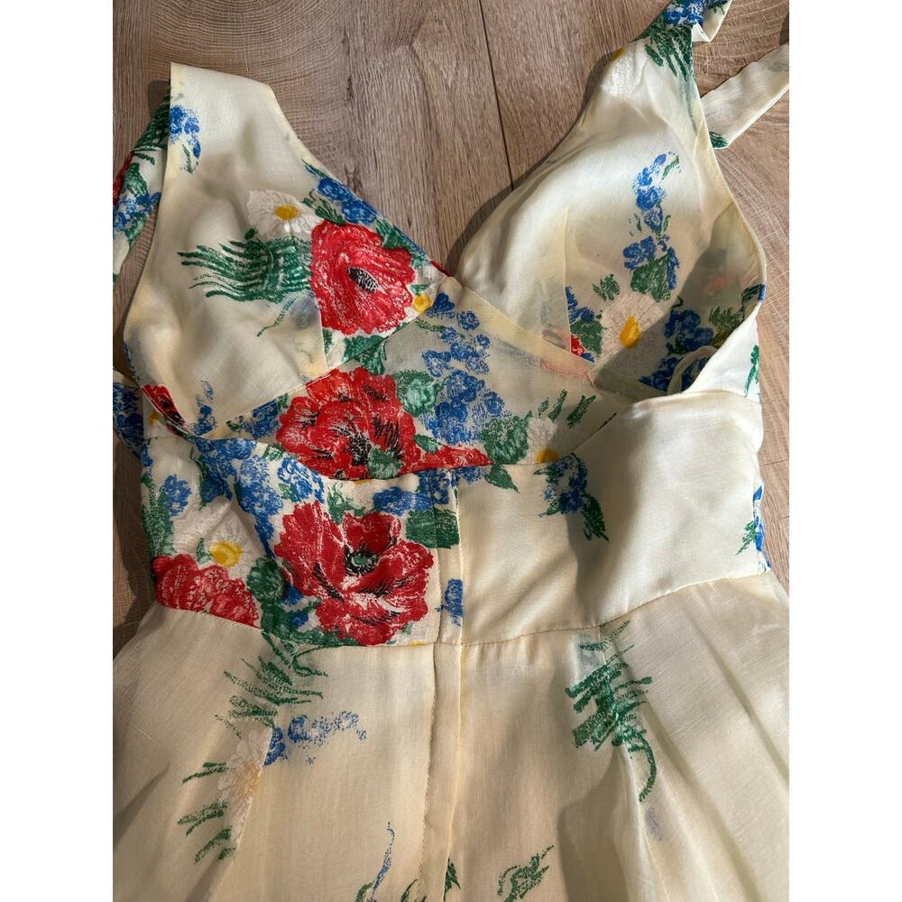 Vintage 70s Arjon California Prairie Boho Halter Maxi Dress Pastel Yellow 13 - Picture 8 of 15